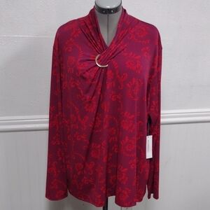 Liz Claiborne Burgundy Floral Women's Blouse